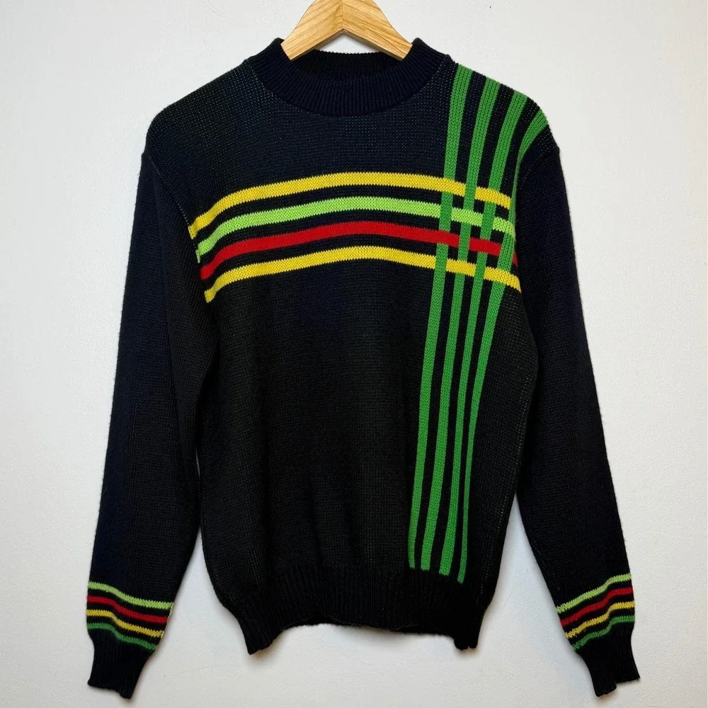 Vintage 70s John Deere Beautiful Bodyguards Knit Sweater Medium Black Flawless
